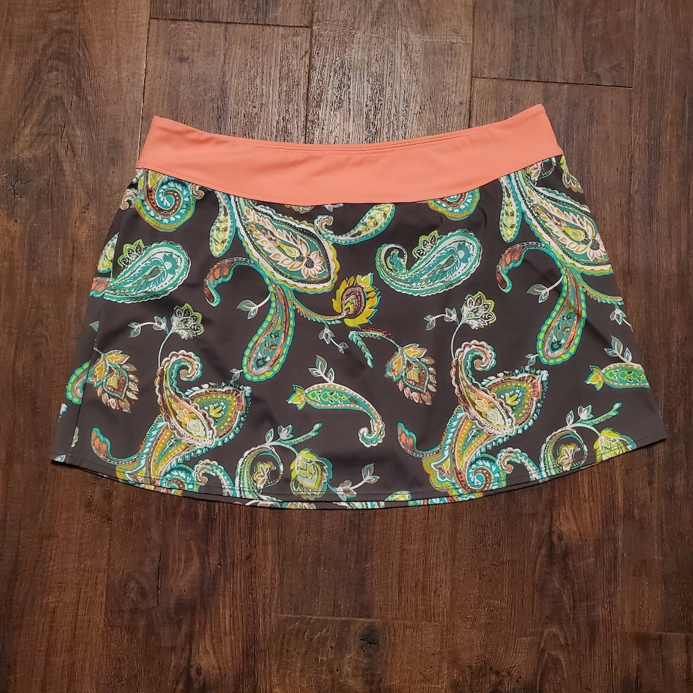 QVC Olive Green Paisley Skort Swimwear Womens 16